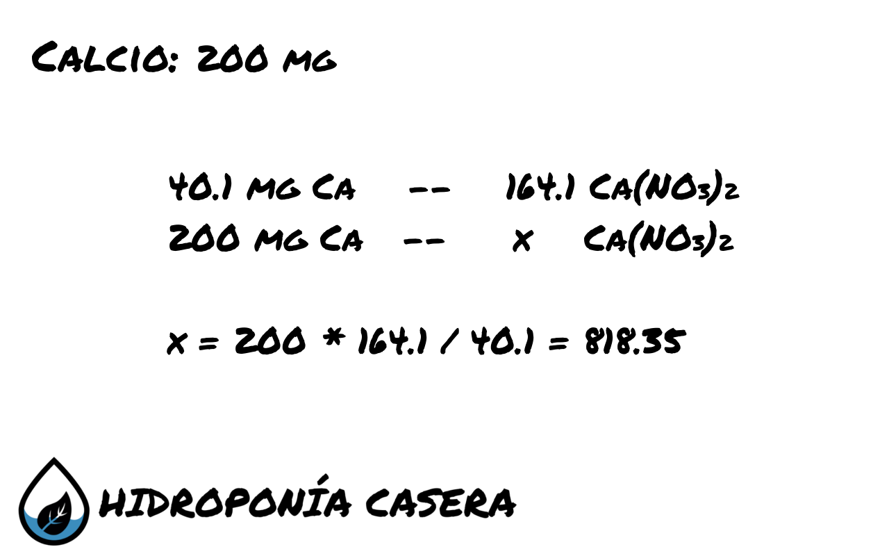 calcio nitrato de calcio, calculo sal hidroponia