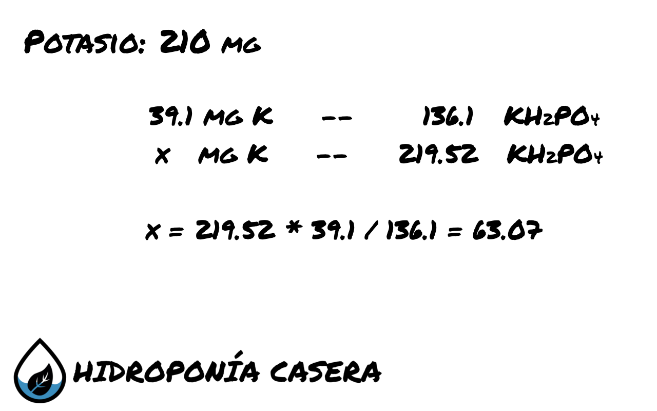potasio fosfato de potasio, calculo hidroponico