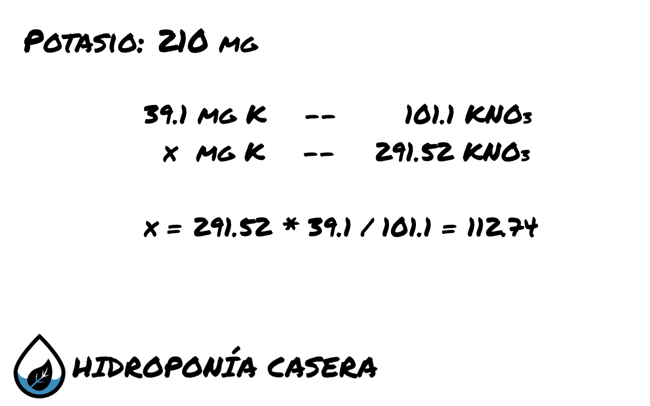 potasio nitrato de potasio, calculo hidroponico