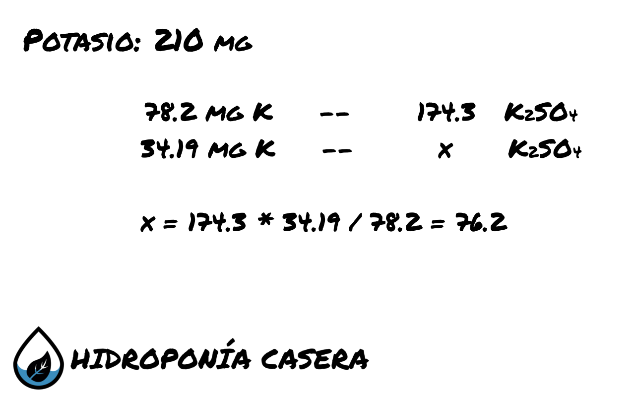 potasio sulfato de potasio, calculo hidroponico